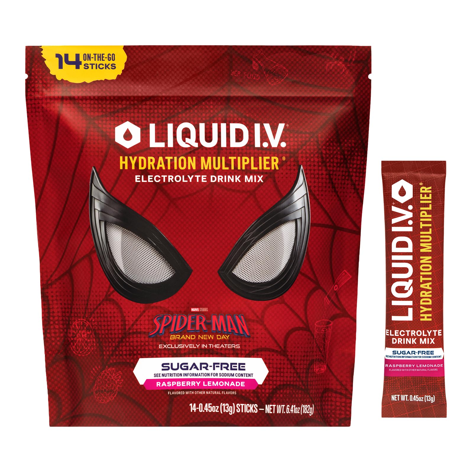 Liquid I.V. Sugar Free Electrolyte Powder Spider-Man Raspberry Lemonade, 14 Count