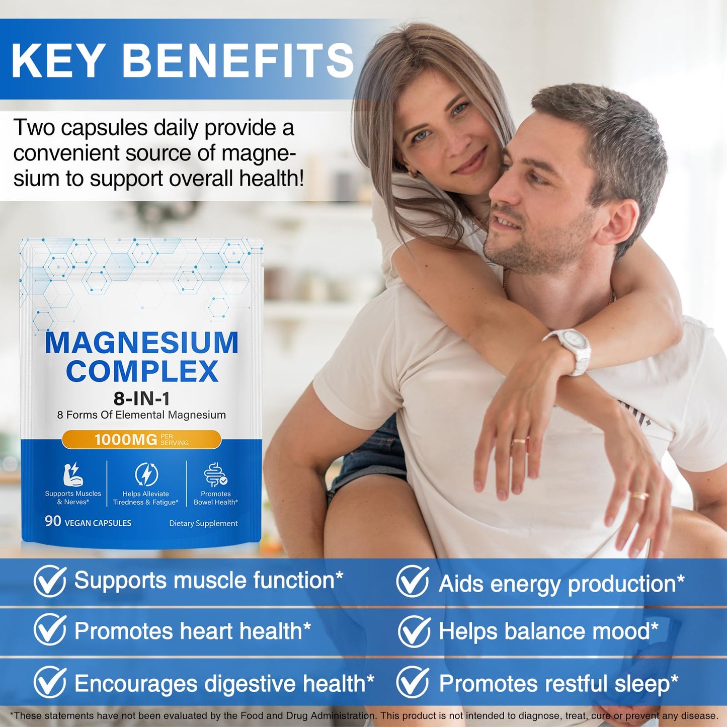 BOIUOITI 8-in-1 Magnesium Complex Supplement Capsules, 90 Capsules