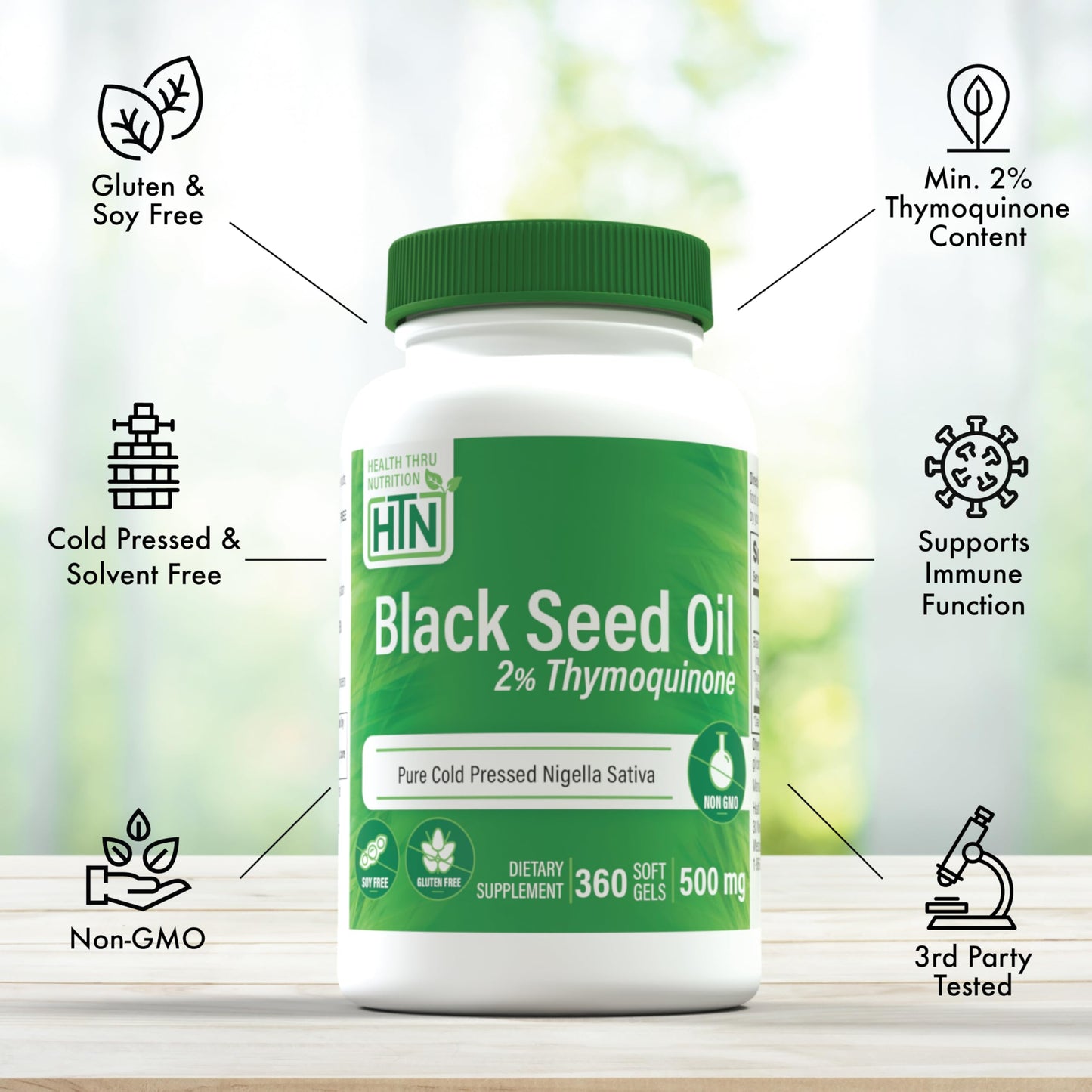 Health Thru Nutrition Black Seed Oil 500mg Softgels 360