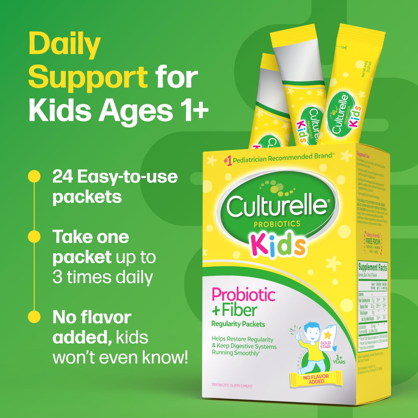 Culturelle Kids Probiotic + Fiber Packets Powder 24 Count