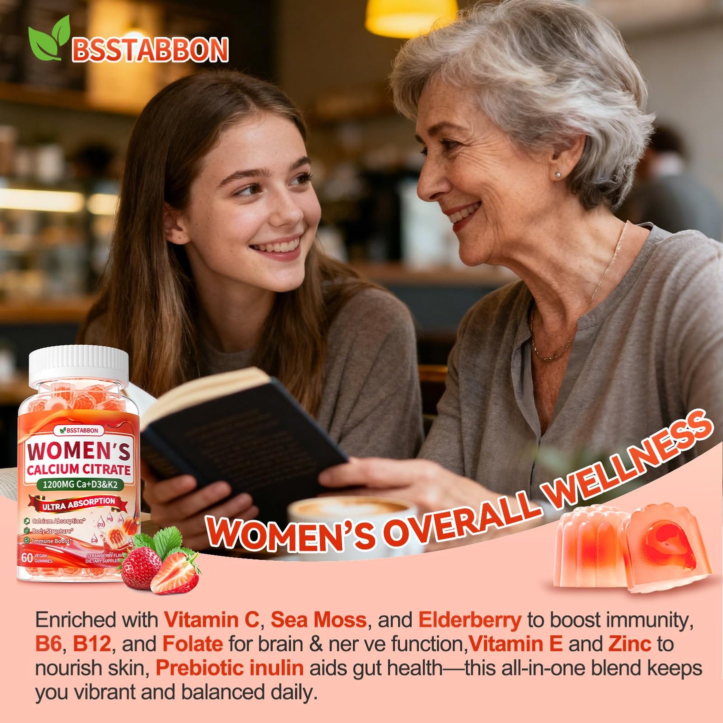 BSSTABBON Calcium Supplements for Women 120 Gummies