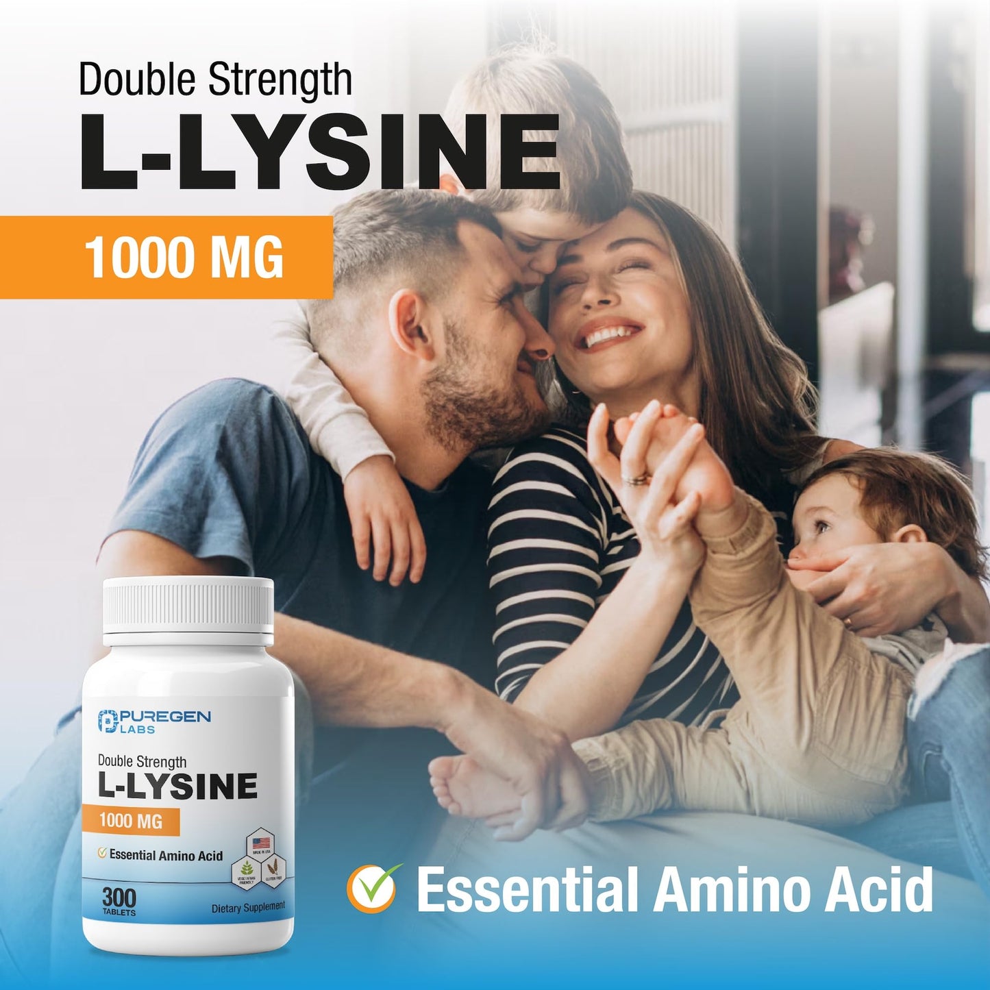P Puregen Labs L-Lysine Extra Strength 1000 mg Tablet, 300 Tablets