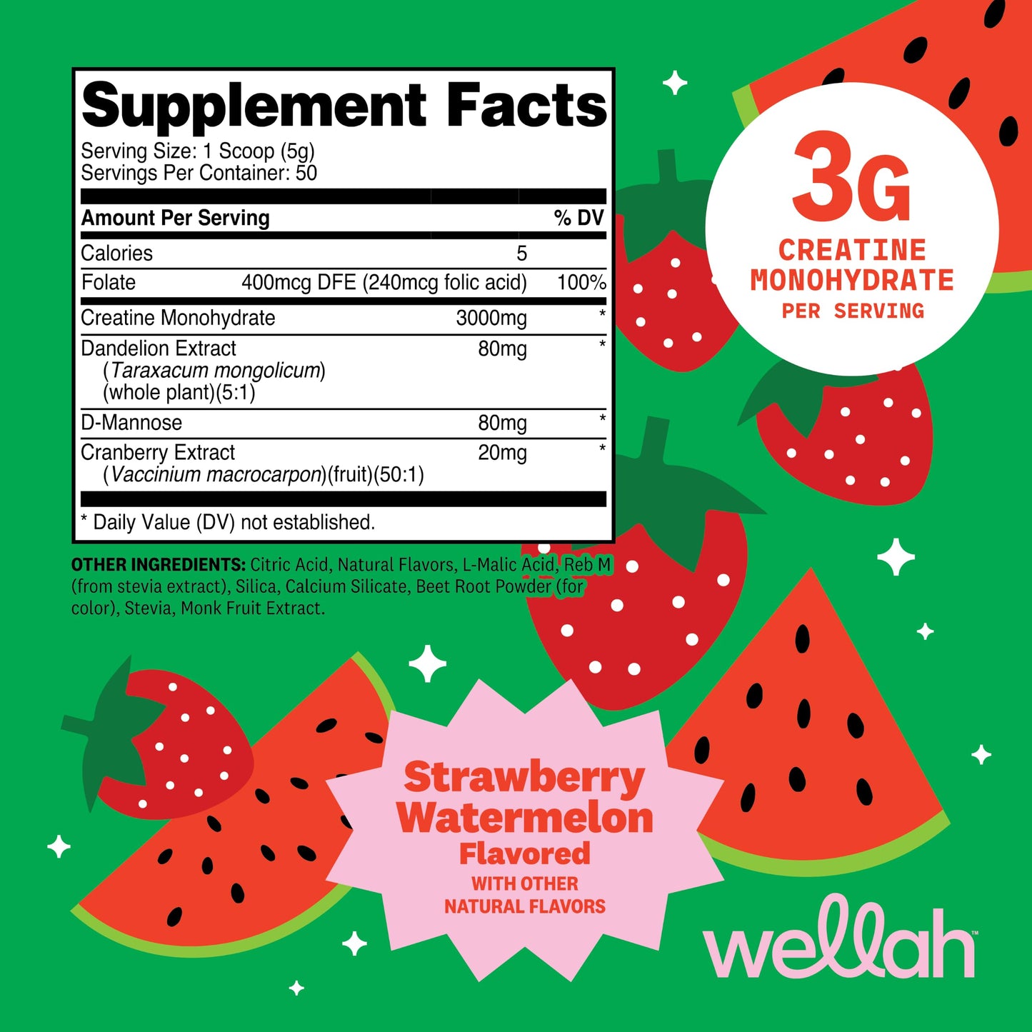 Wellah Creatine for Women (Strawberry Watermelon) Powder 9.1 oz