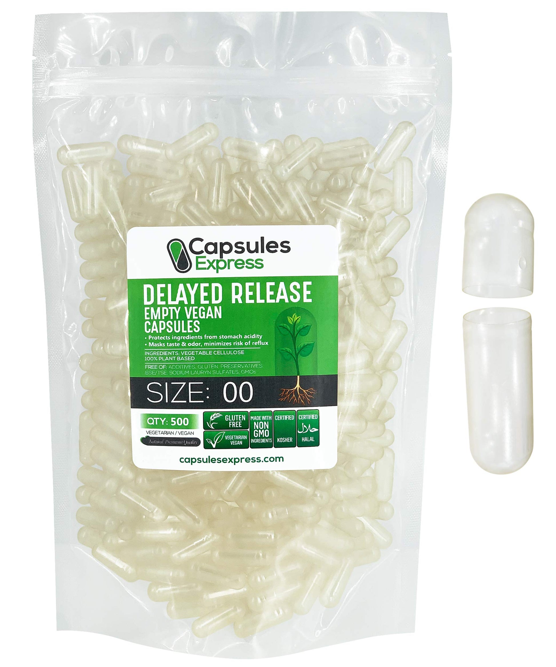XPRS Nutra Delayed Release Size 00 Empty Capsules, 500 Count