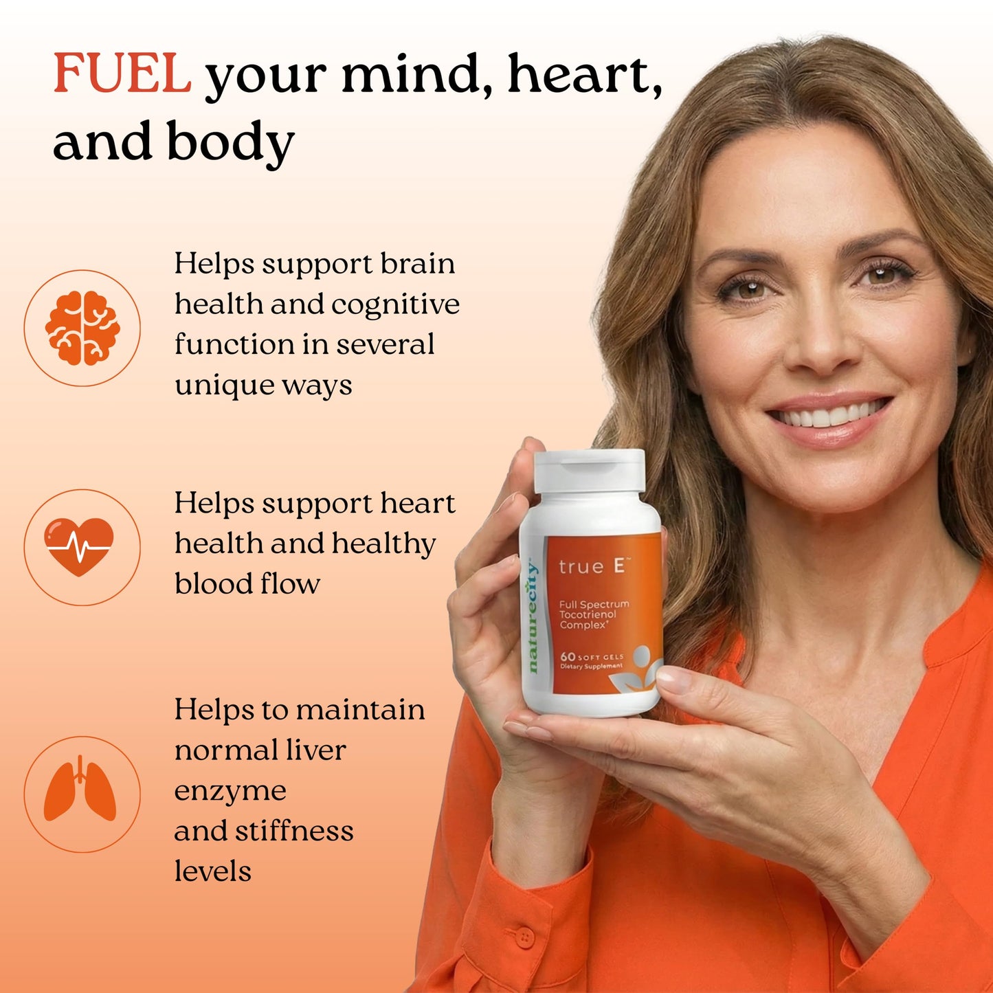 NatureCity True-E Full Spectrum Tocotrienols Vitamin E & Natural Alpha Tocopherol Supplement Softgels 60