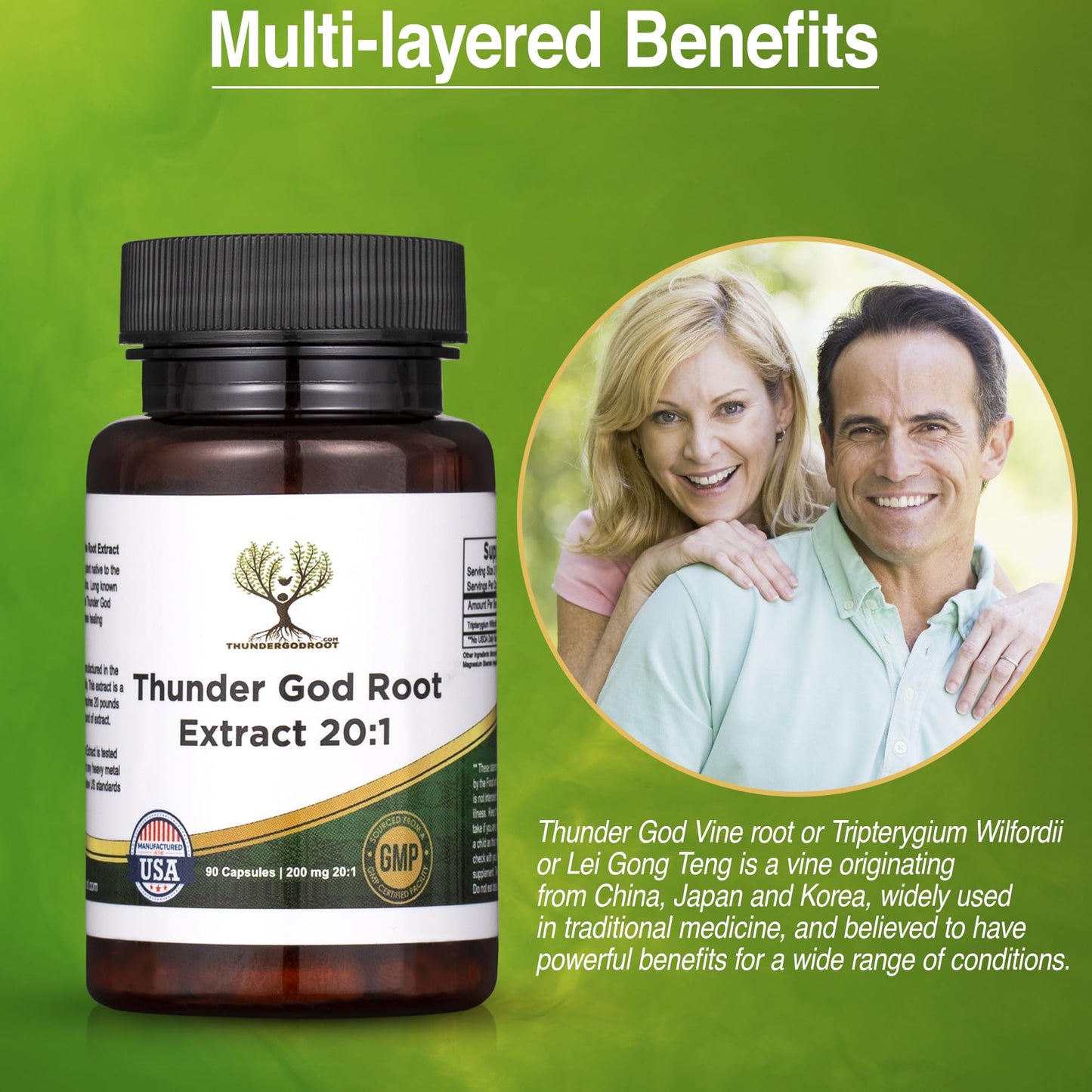 ThunderGodRoot.com Thunder God Vine Root 20:1 Supplement Capsules, 90 Count