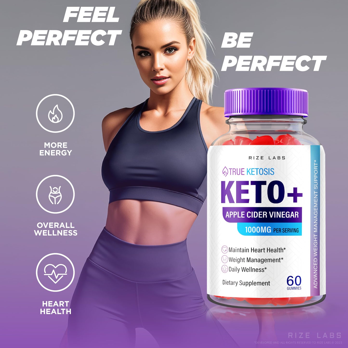 Rize Labs True Ketosis ACV Gummies for Advanced Weight Loss - Keto + ACV Slimming Belly Fat Diet Gummy AC, 60 Gummies