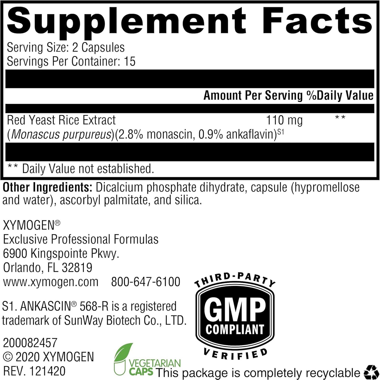 XYMOGEN Red Yeast Rice Capsule 30