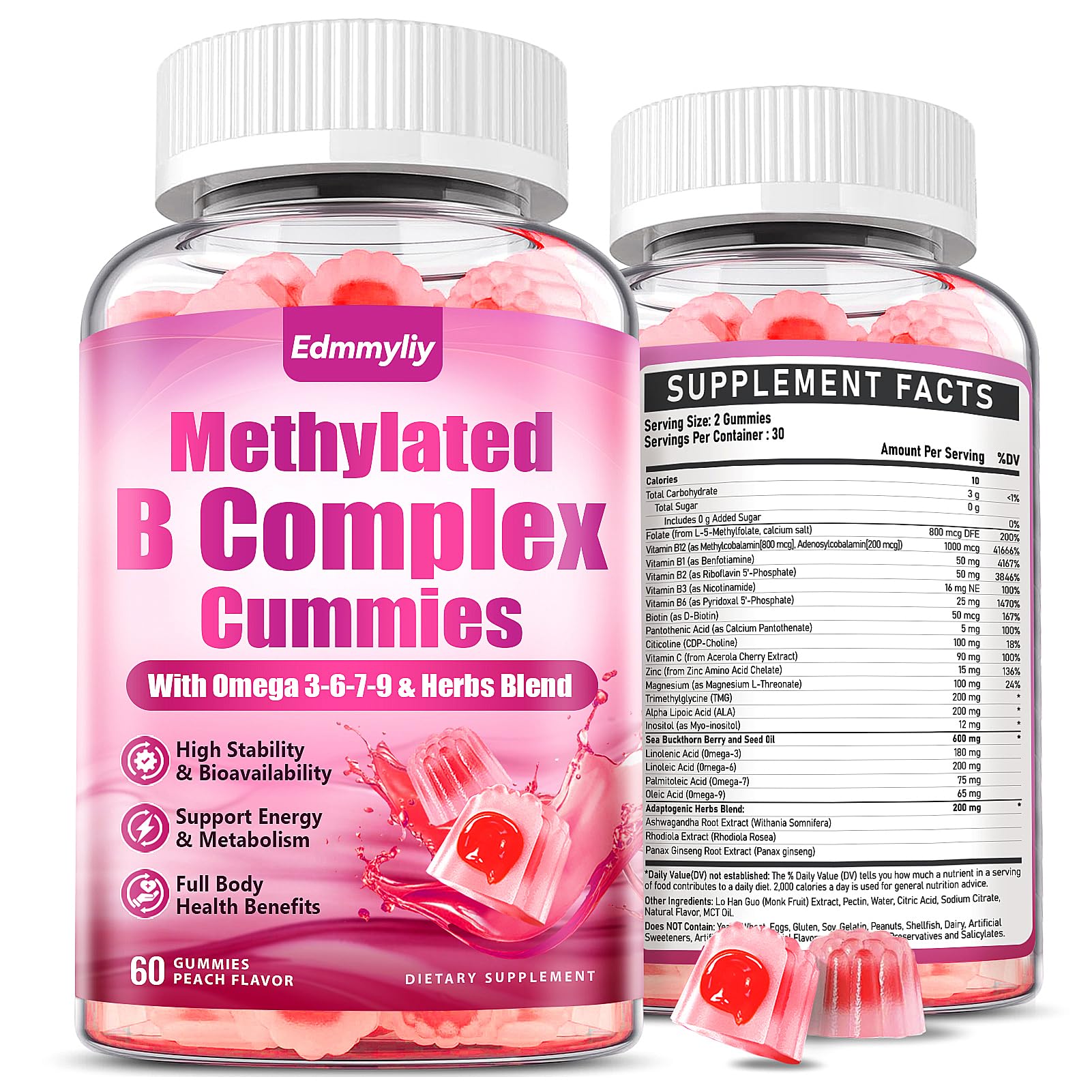 Edmmyliy Methylated B Complex Multivitamin for Women Gummies 120