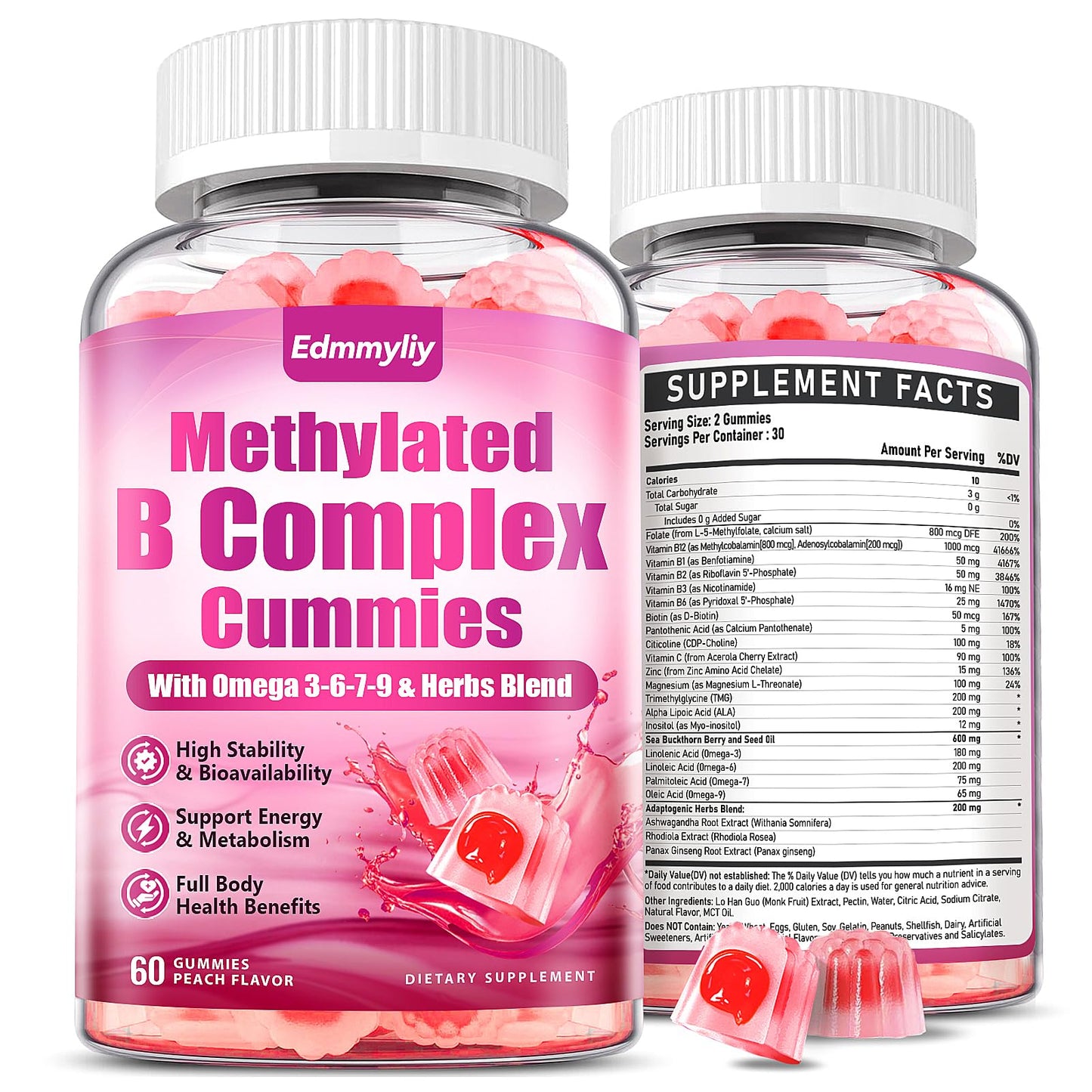 Edmmyliy Methylated B Complex Multivitamin for Women Gummies 120 Gummies