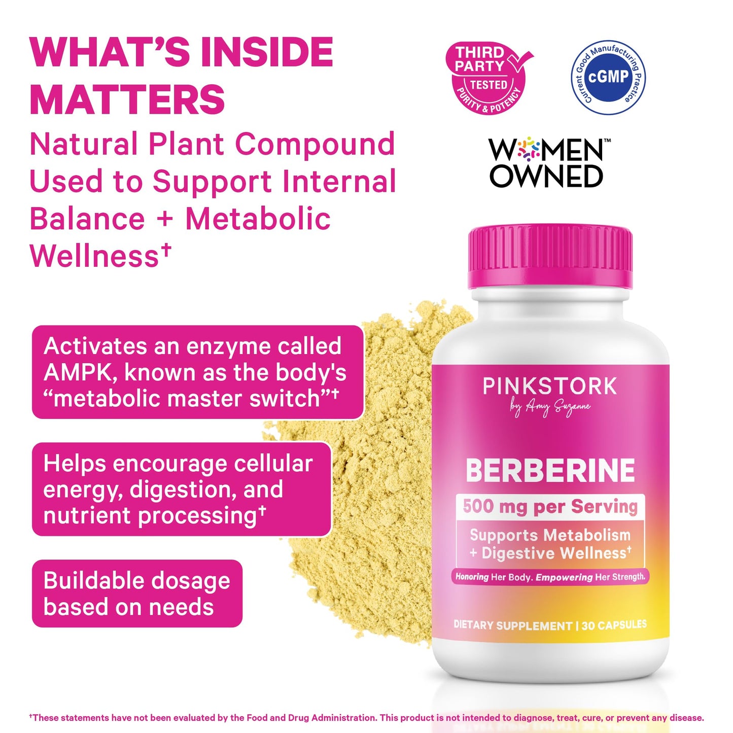 Pink Stork Berberine 500 mg AMPK Metabolic Activator Capsule, 30 Count