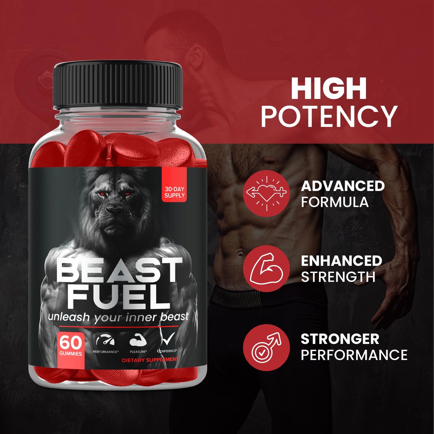 Nutravia Beast Fuel Gummies - BeastFuel Boost Supplement Performance Formula Booster, 60 Gummies