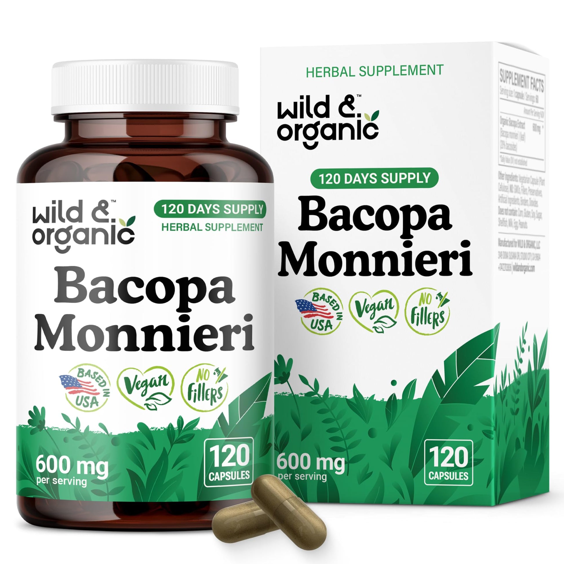 Wild & Organic Bacopa Monnieri Capsules 120 Count