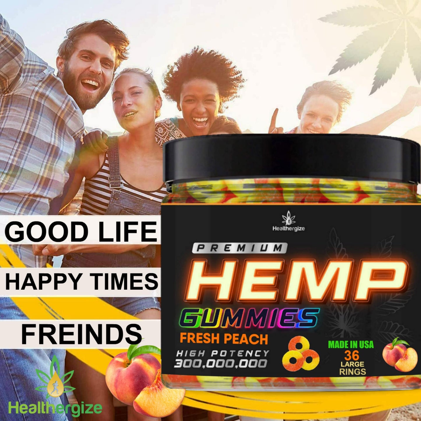 Healthergize Hemp Sleep Peach Ring Gummies 36 Count