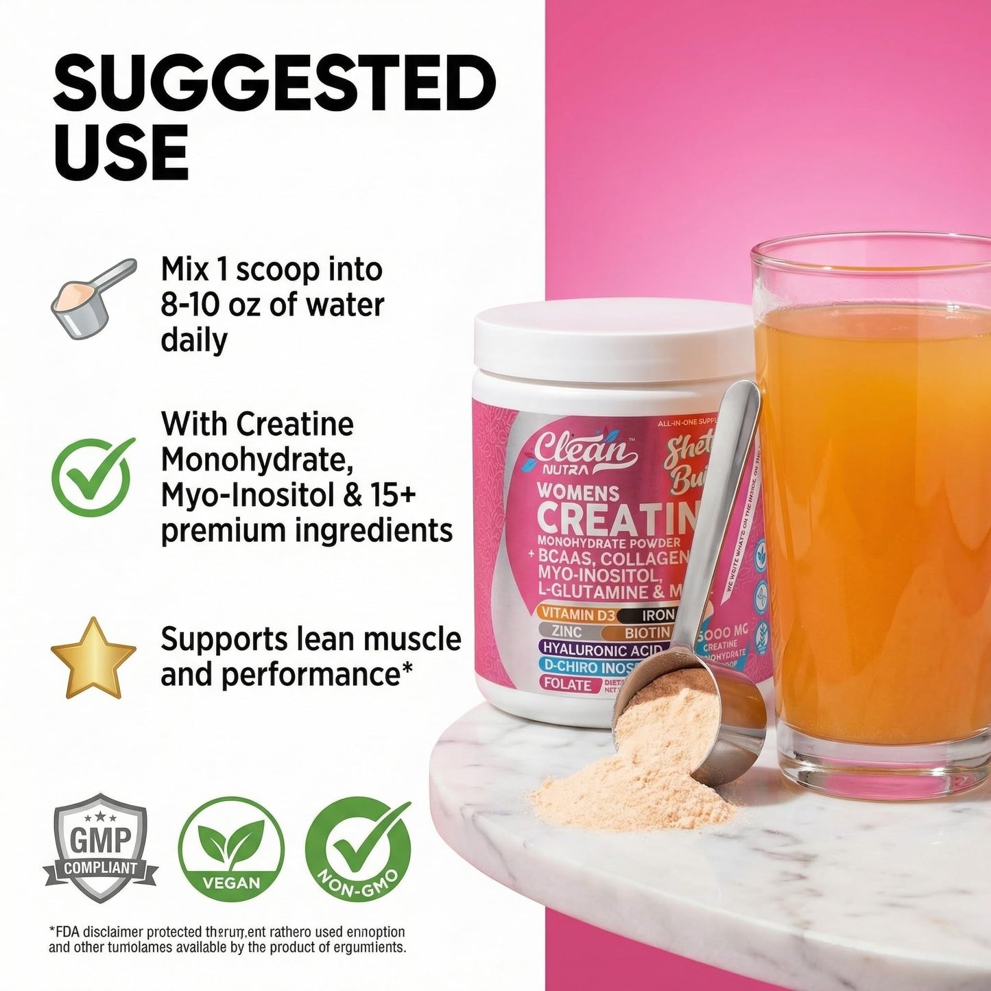 Clean Nutraceuticals Creatine Monohydrate + BCAA Powder 9.48 Ounce