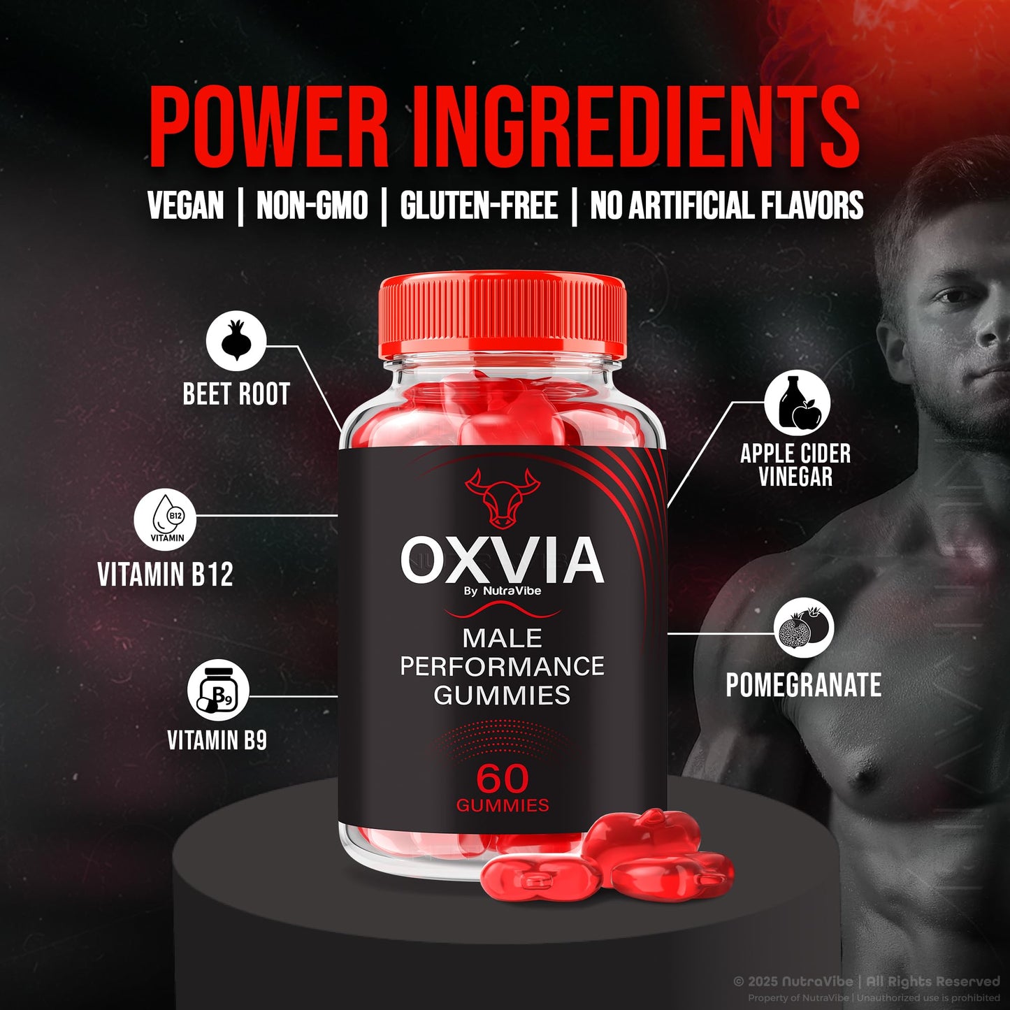 NutraVibe Oxvia Male Performance Gummies, 60 Gummies