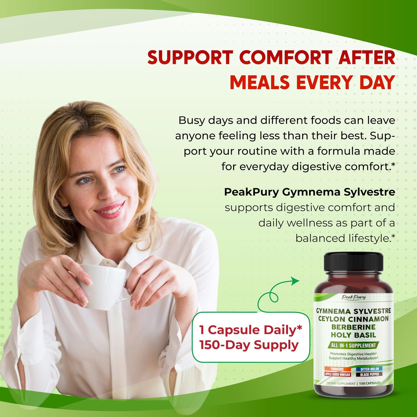 PEAKPURY Gymnema Sylvestre Ceylon Cinnamon Berberine Capsules, 150 Count