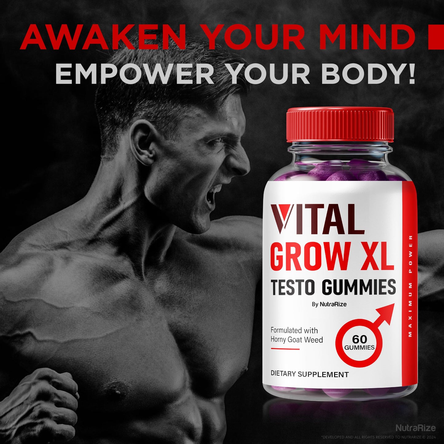 NutraRize Vital Grow XL Testo Gummies for Men, 180 Gummies