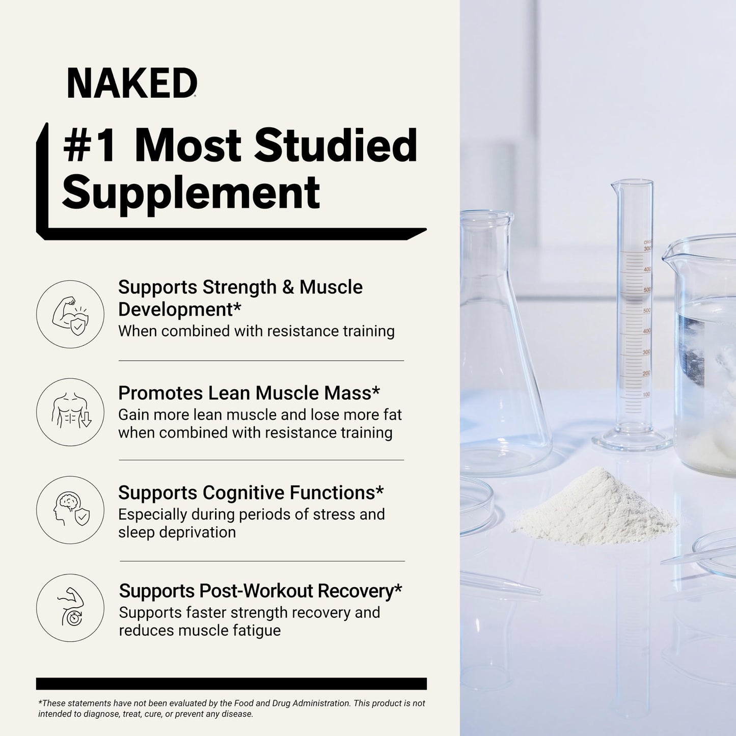 NAKED Pure Micronized Lemon Lime Creatine Monohydrate Powder 17.6 oz