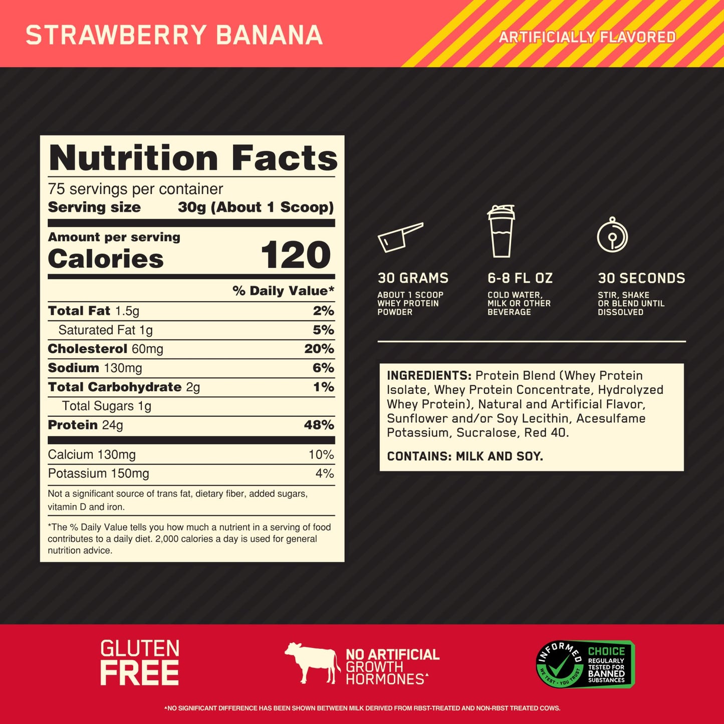 Optimum Nutrition Gold Standard 100% Whey Protein Powder Strawberry Banana, 5 Pound, 80 Servings