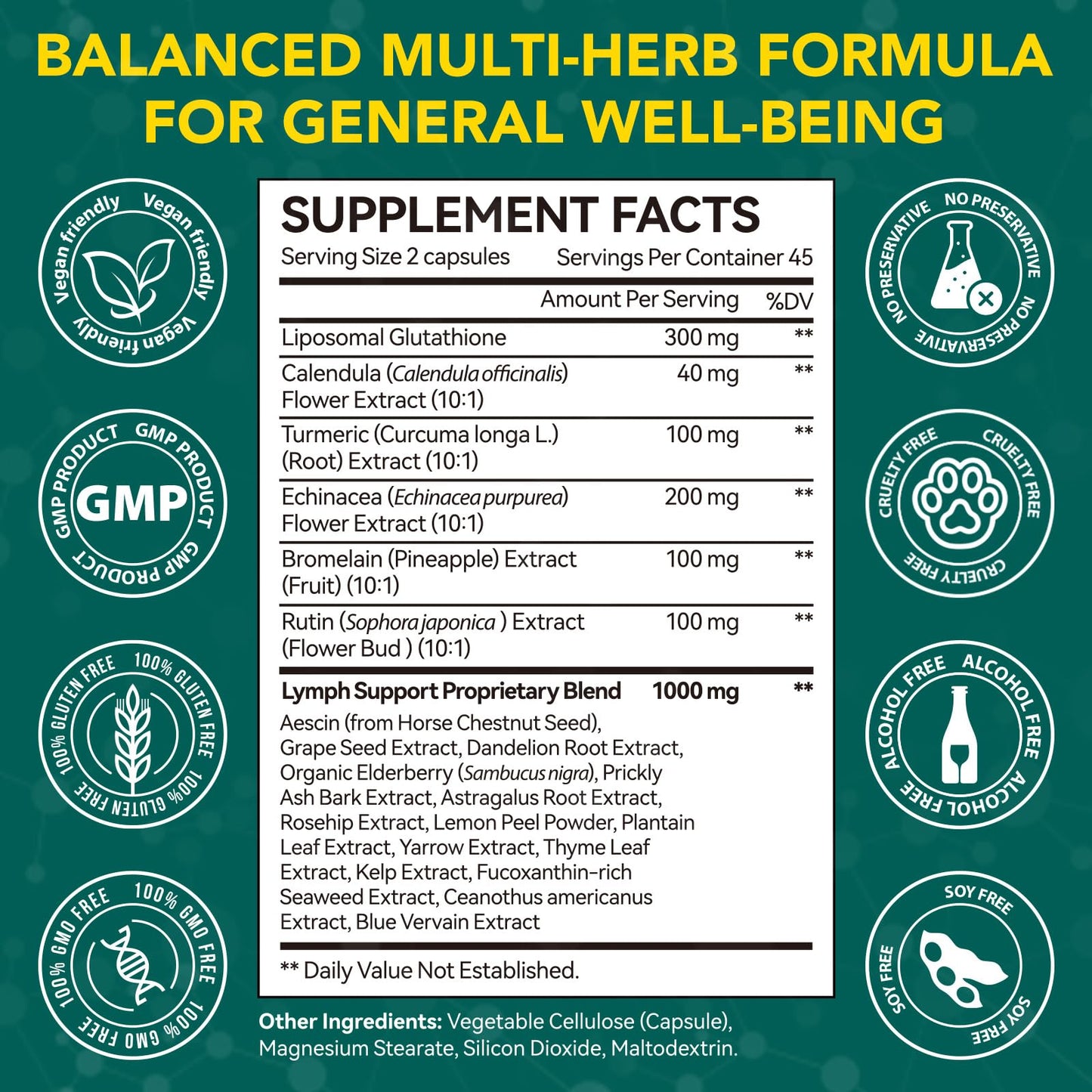 SOLEMEONY Lymphatic Drainage Supplements with Echinacea Capsules 90 Count