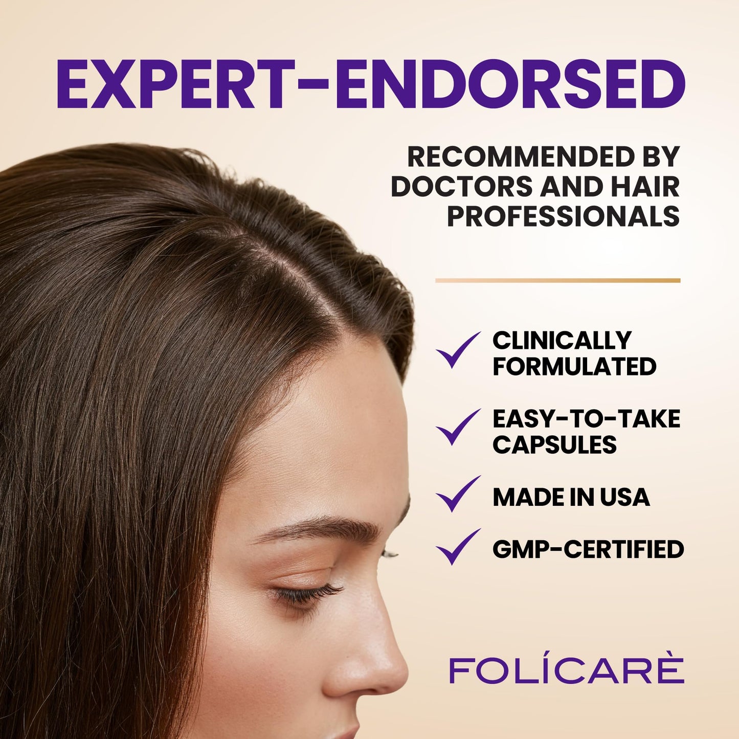 FOLICARE Biotin Hair Growth Supplement with Collagen, Keratin, and Probiotics Capsule 60 Count