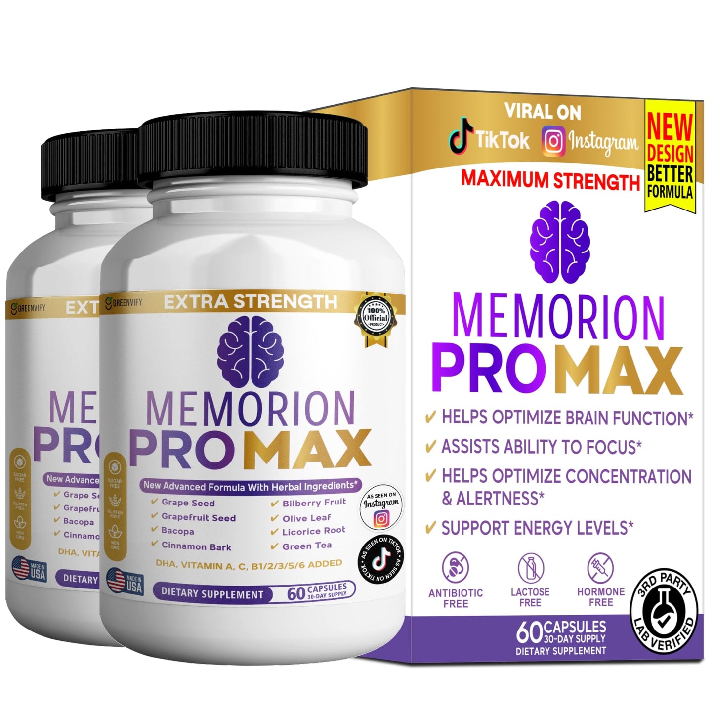 GREENVIFY Memorion Pro Max Extra Strength Brain Support Supplement 60 Capsules