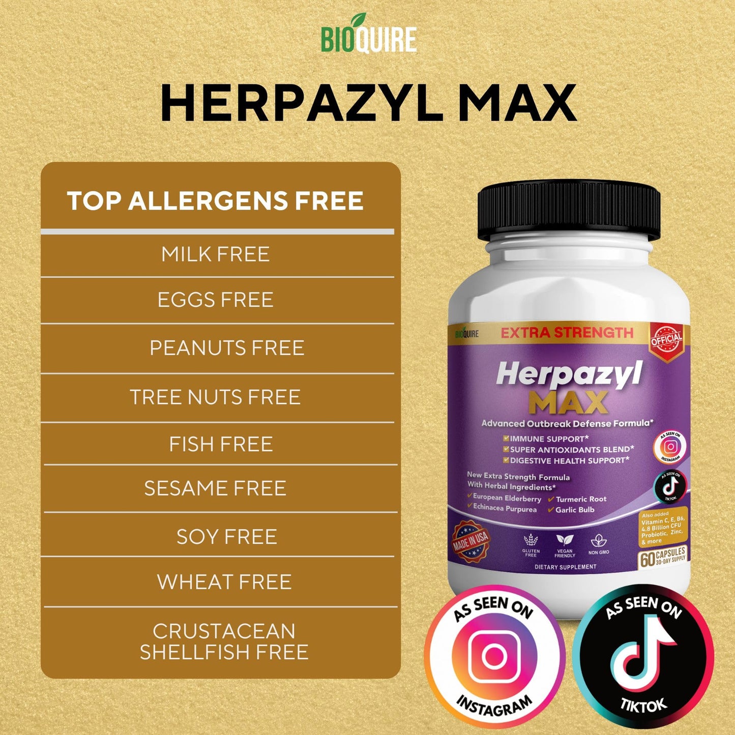 BIOQUIRE Herpazyl Max Extra Strength Immune Support Capsules 60