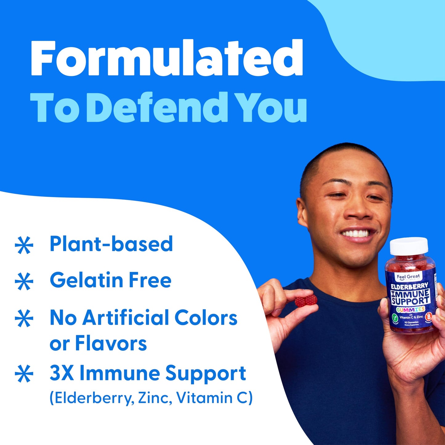The Feel Great Vitamin Company Elderberry Gummies with Zinc & Vitamin C for Kids & Adults Immune Support Supplement Sambucus Elderberry Syrup Formula Antioxidant Support Gluten Free, 90 Gummies