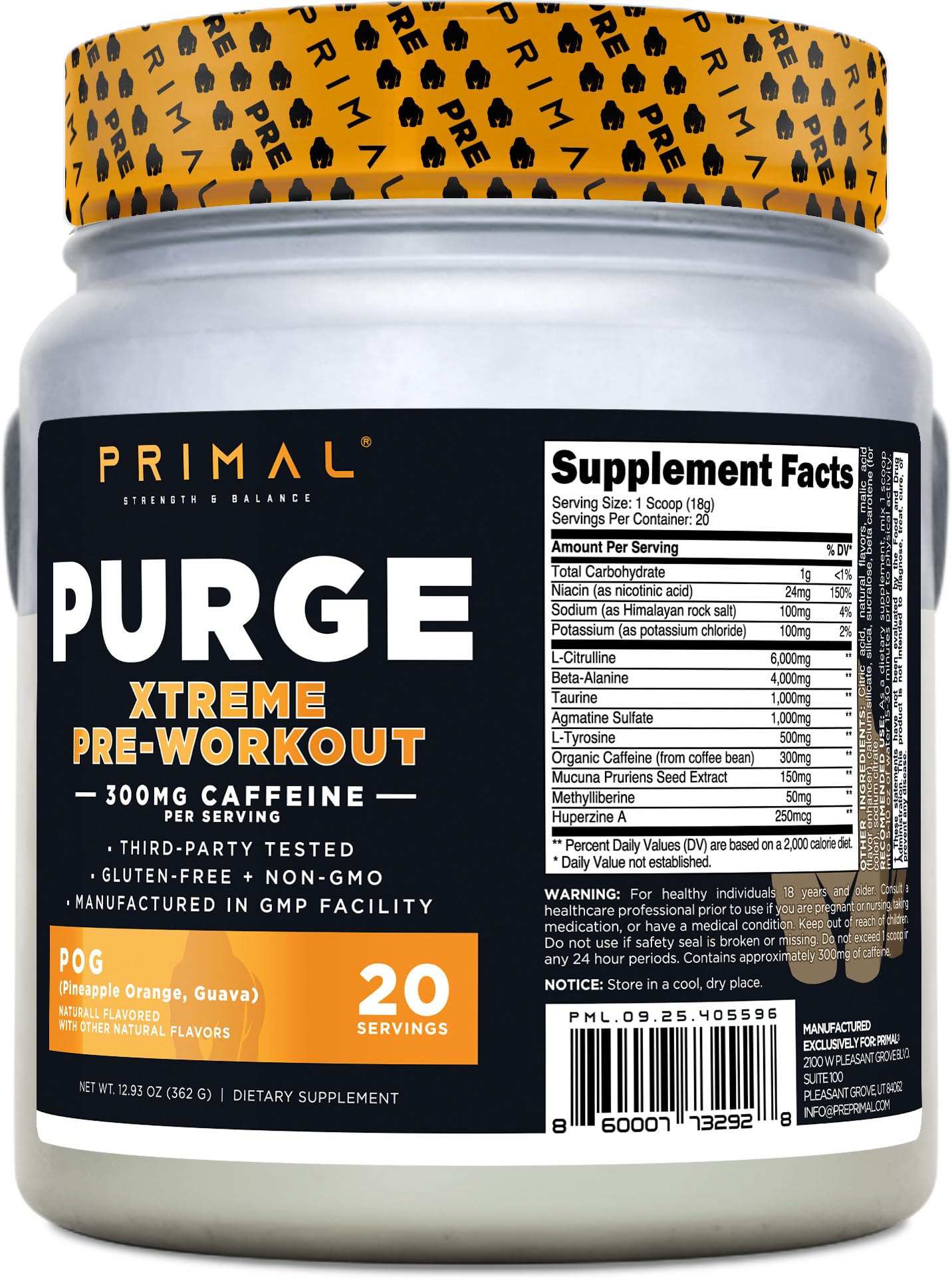 Primal Purge Xtreme Pre-Workout Powder, 12.93 oz