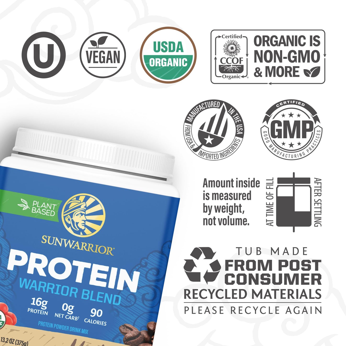 Sunwarrior Organic Plant Based Protein Powder Mocha Flavor, 15 Servings