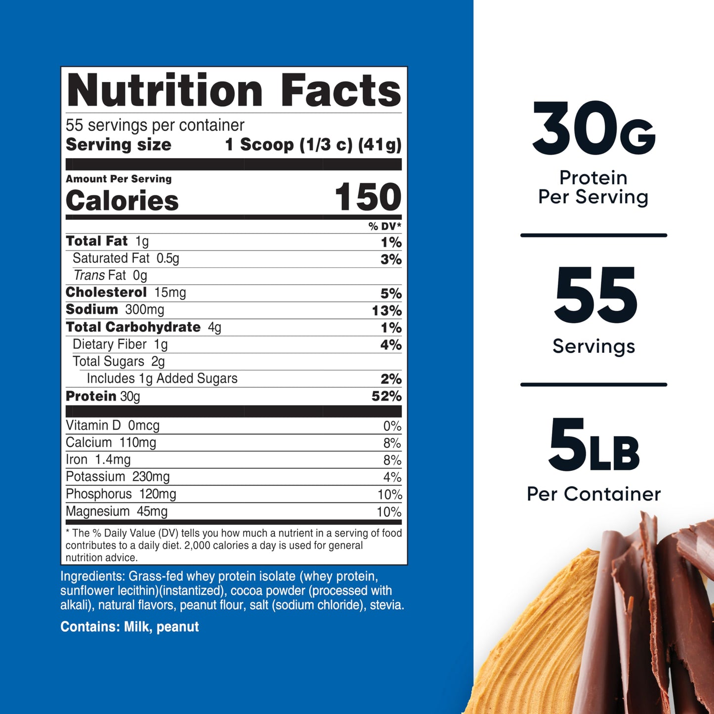 Nutricost Grass-Fed Whey Protein Isolate Powder, Chocolate Peanut Butter, 80 Servings