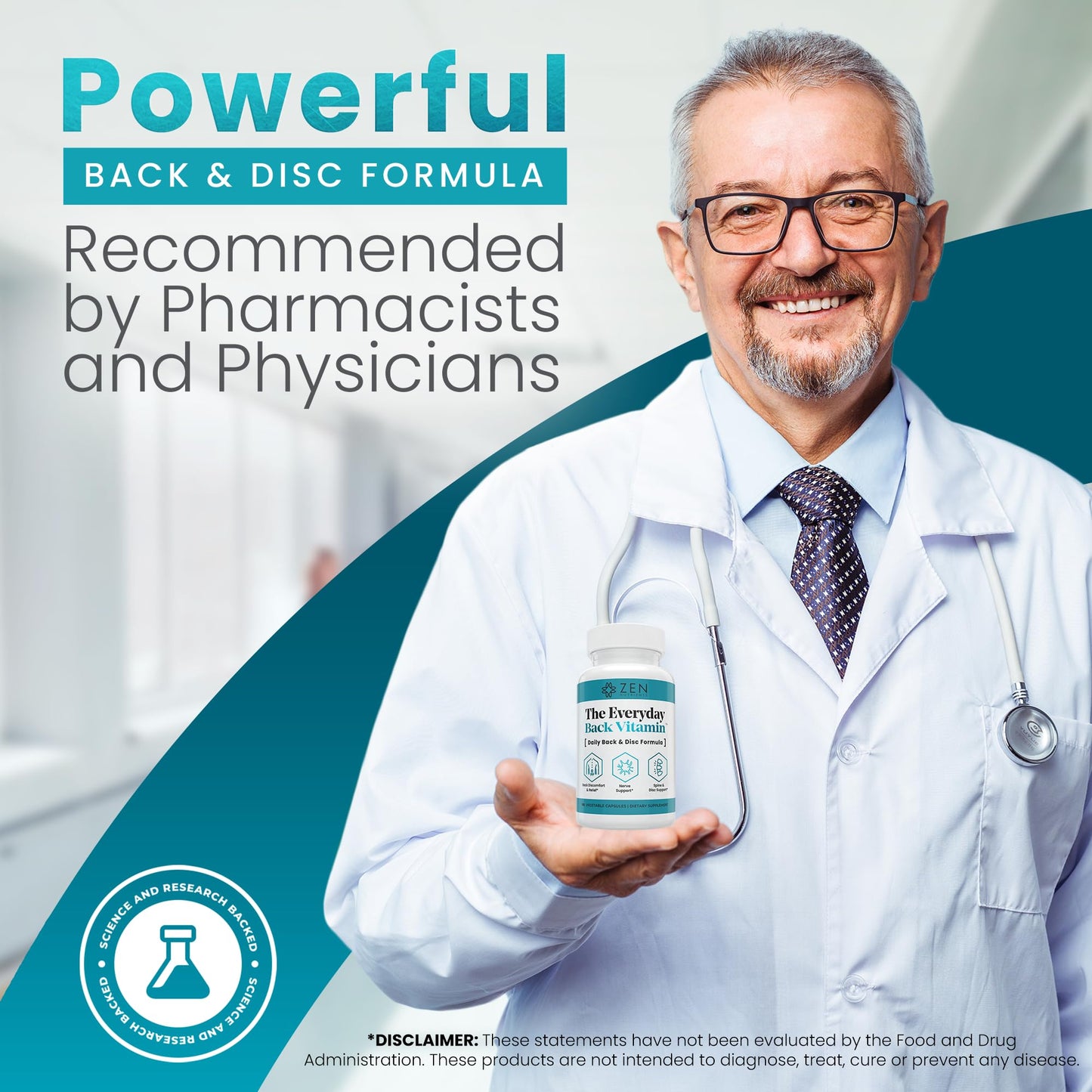 Zen Nutrients The Everyday Back Vitamin for Lower Back Relief & Nerve Function Support Supplement - Back, Disc and Nerve Relief with Alpha Lipoic Acid, Turmeric & Glucosamine, 60 Capsules