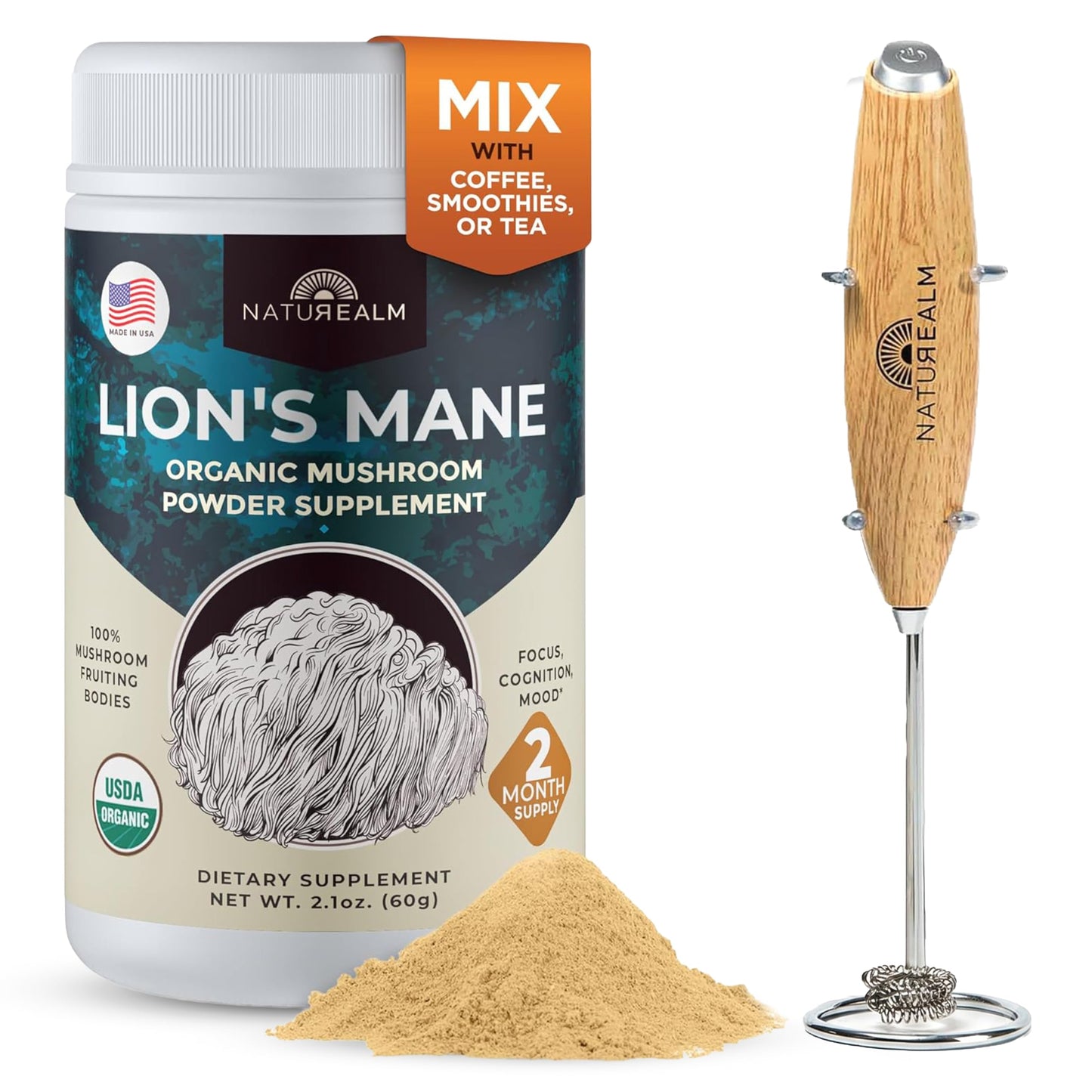 Naturealm Lion's Mane Brain Support Powder, 60 Servings