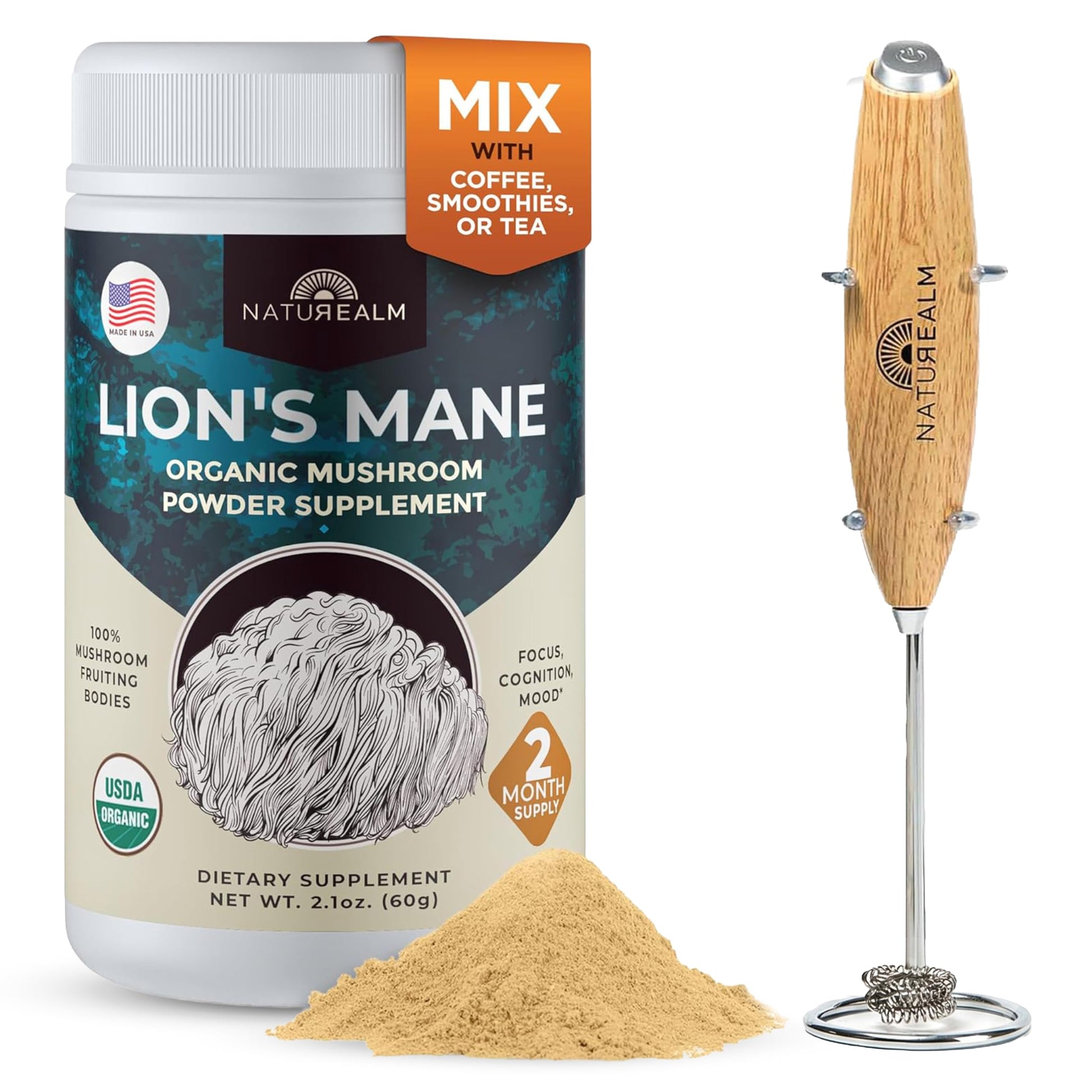 Naturealm Lion's Mane Brain Support Powder, 60 Servings