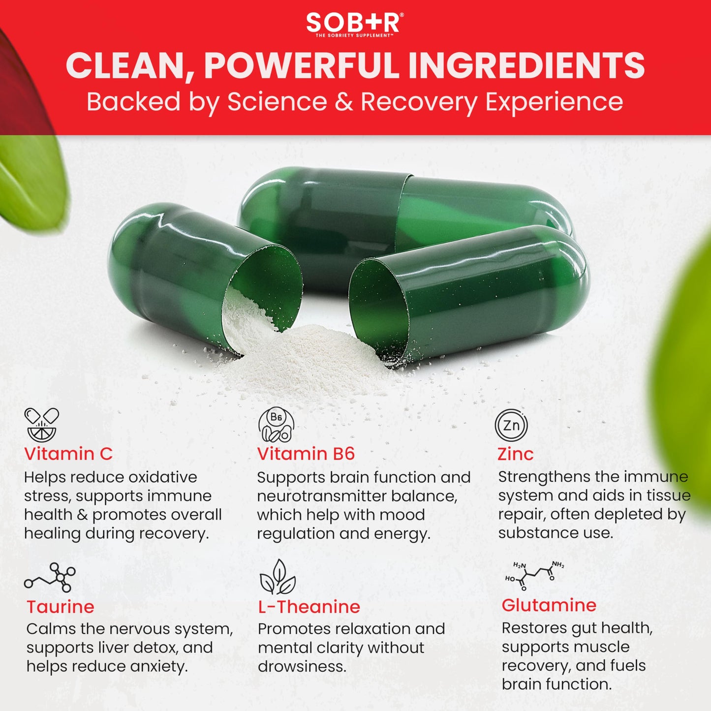 SOB+R Natural Drug Recovery Supplement Capsules 30 Count