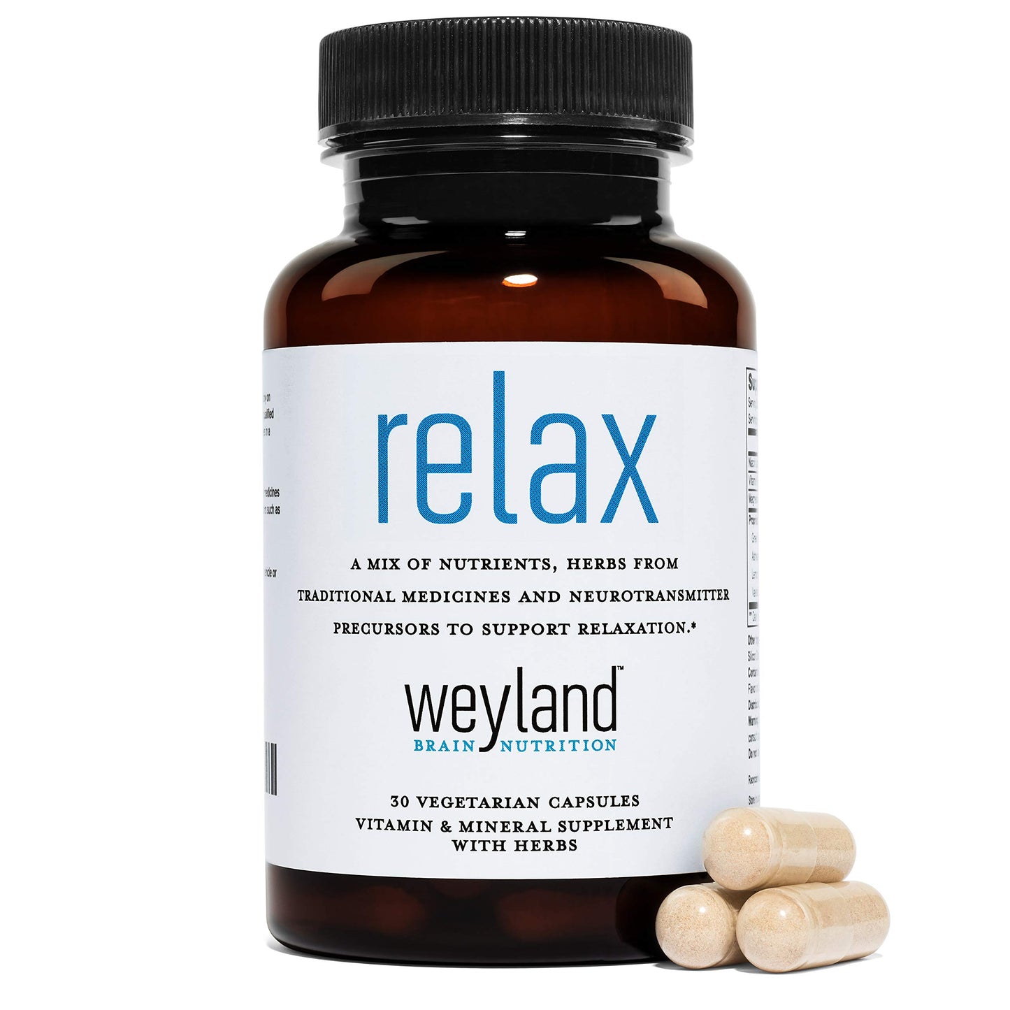 Weyland Brain Nutrition Relax - Natural Sleep Supplement with GABA, L-Theanine, Valerian Root, 5-HTP, Lemon Balm – Calm and Relaxation Aid, Capsule, 1 Count