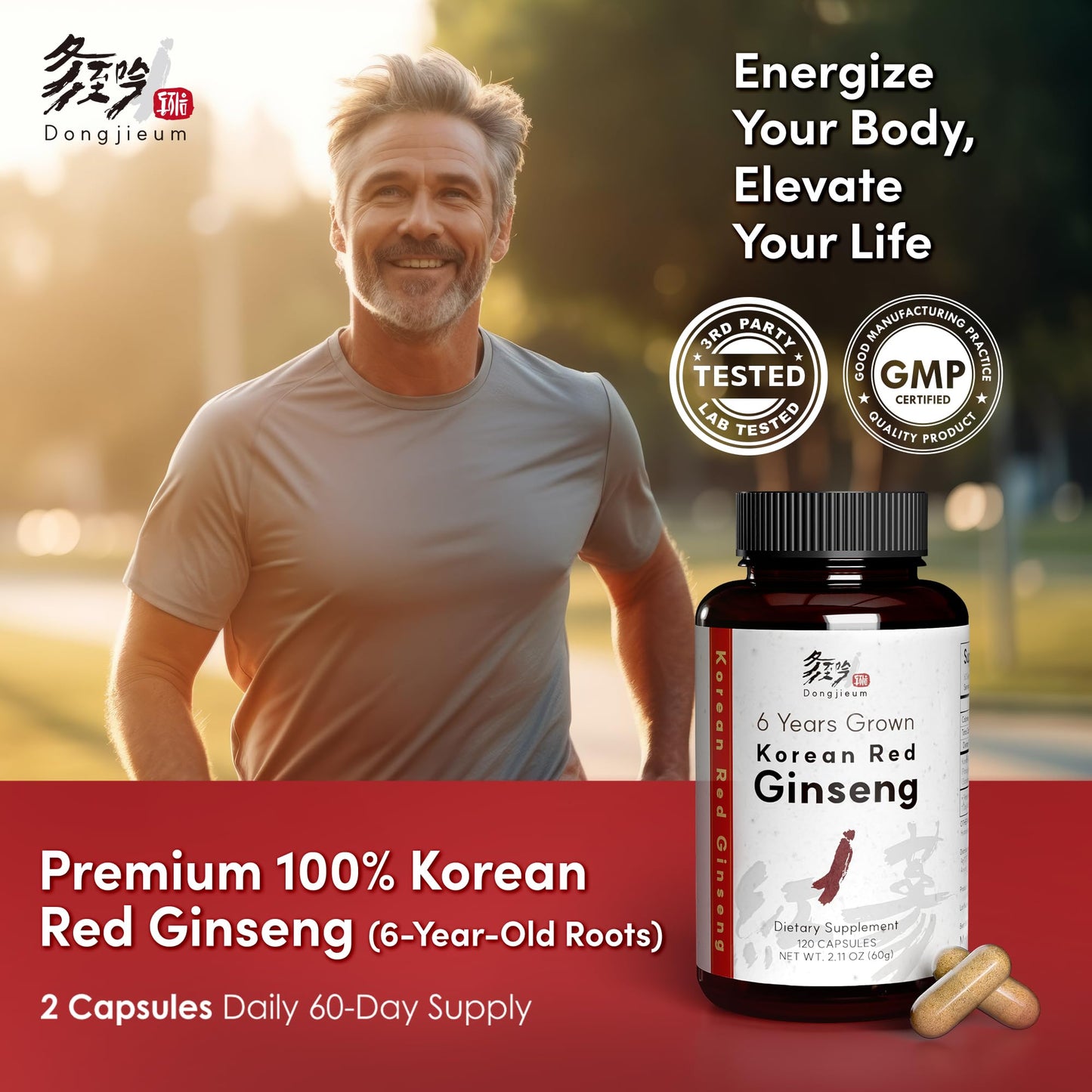 Dongjieum Korean Red Ginseng (6-Year Root) Enhanced Ginsenoside Capsule, 120 Count