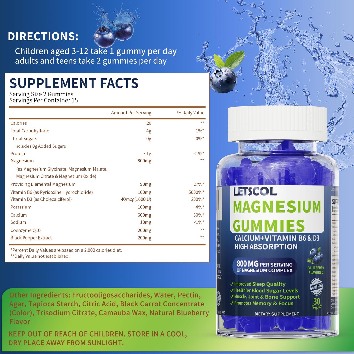 LETSCOL Magnesium Glycinate Gummies 30 Count