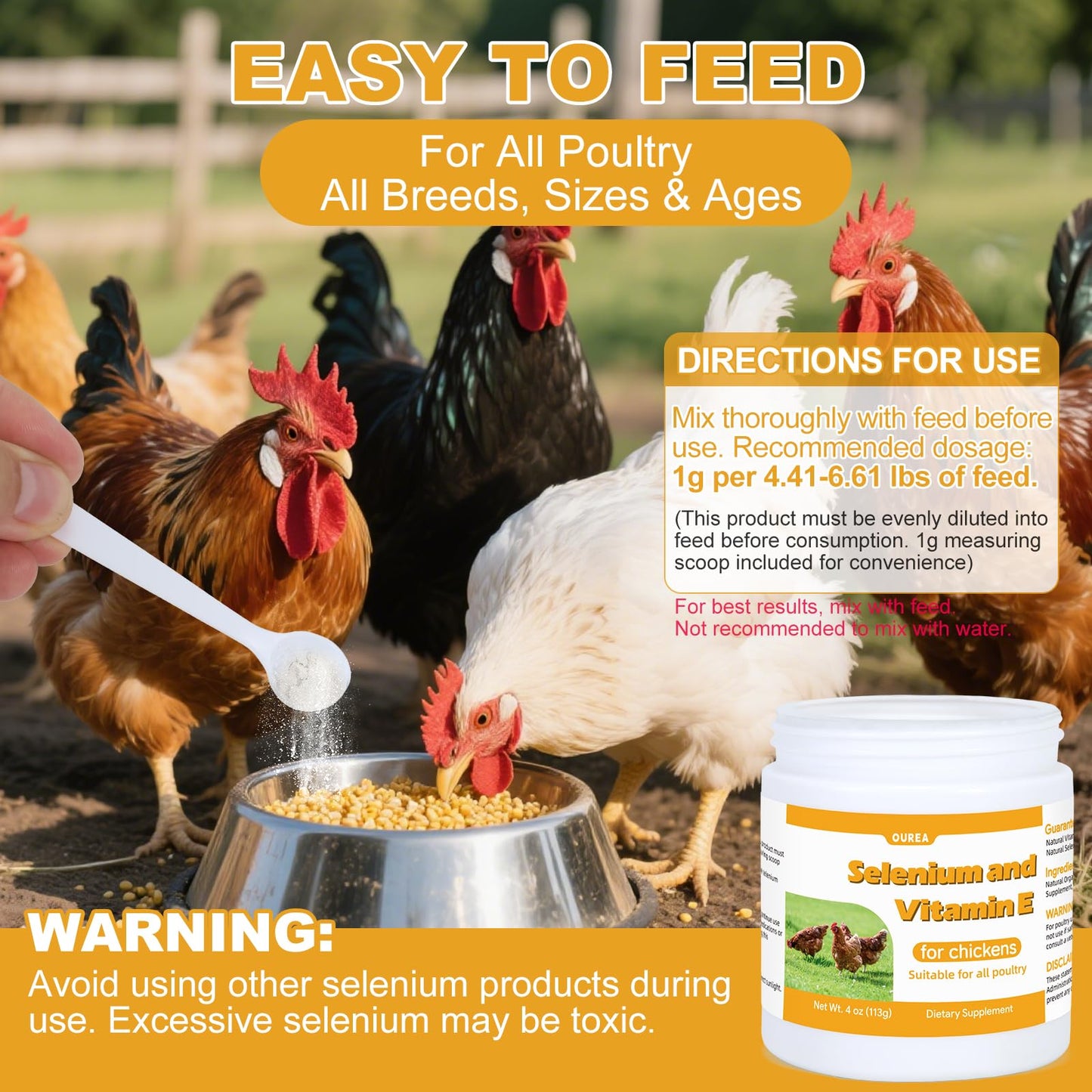 Ourea Selenium and Vitamin E Powder for Chickens, Powder, 1