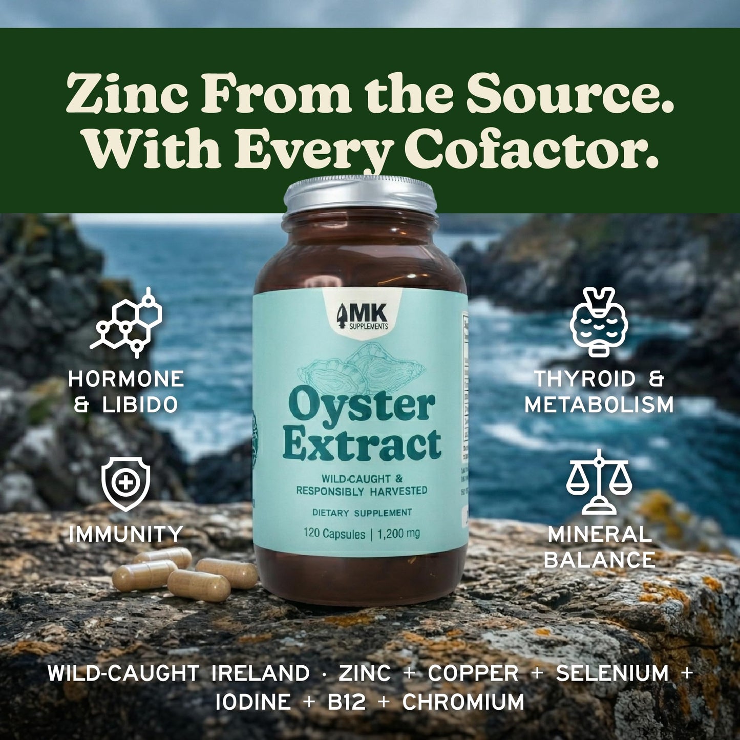 MK Supplements Oyster Extract 120 Capsules
