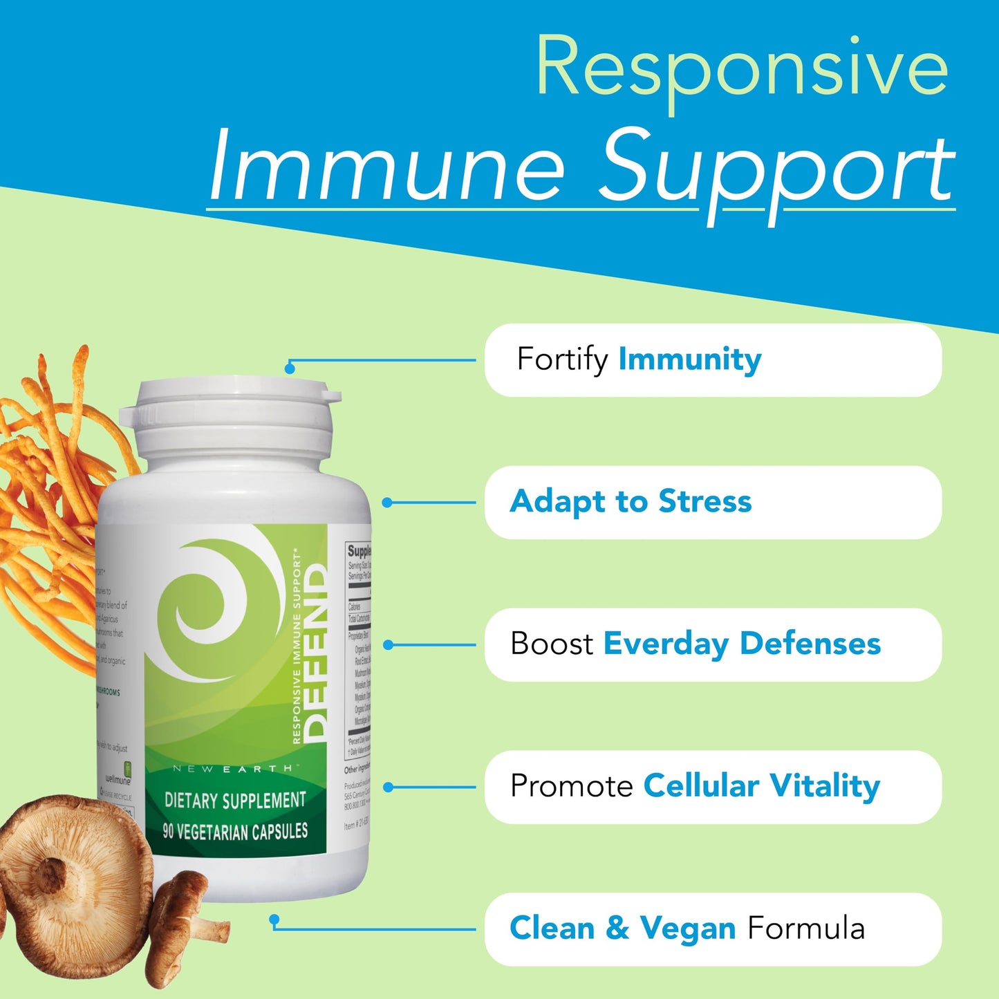 New Earth Defend Immune Support Mushroom Supplement Capsules, 90