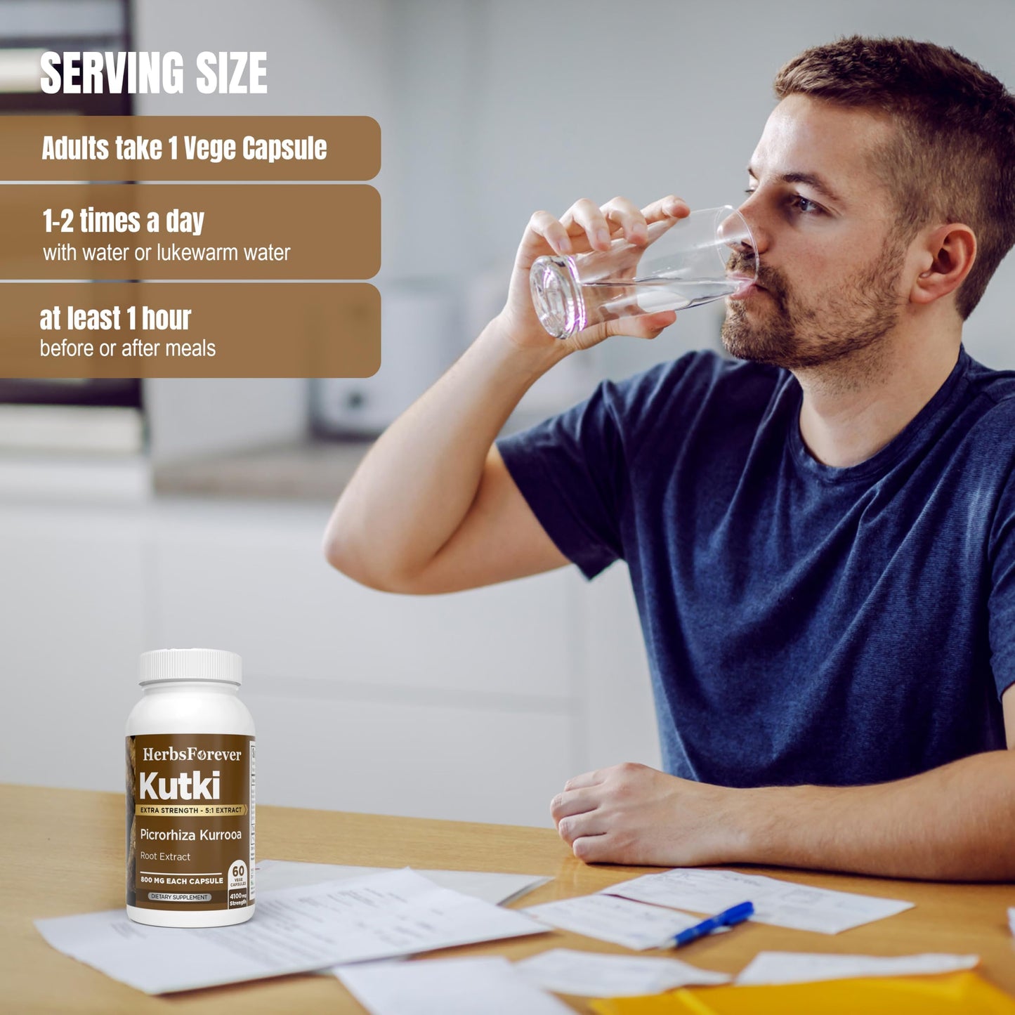 Herbsforever Kutki (Picrorhiza Kurroa) Extra Strength 10:1 Extract, Equiv. to 4850mg Root Powder per Serving, Liver Support & Metabolism, Boost Immunity, 60 Veg Capsules