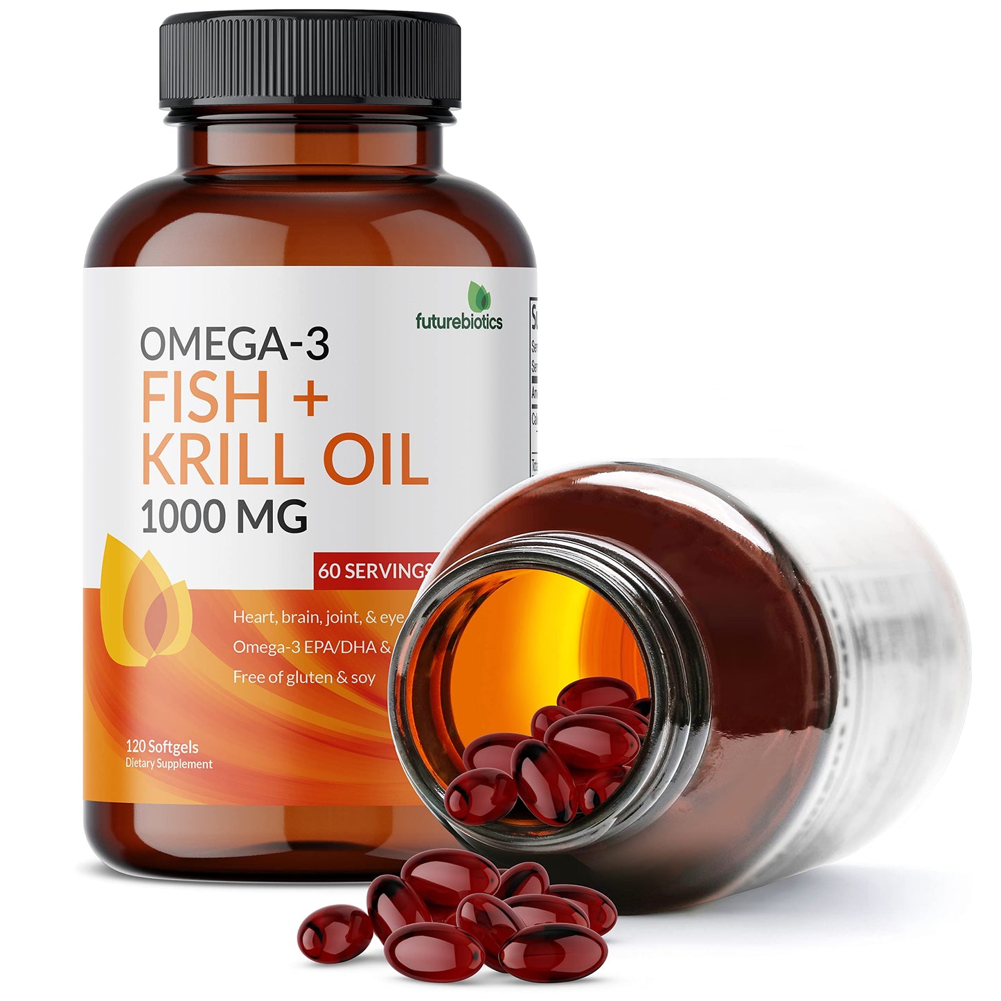 Futurebiotics Omega-3 Fish + Krill Oil 1000 mg Omega-3 EPA/DHA & Astaxanthin Softgels, 120-count