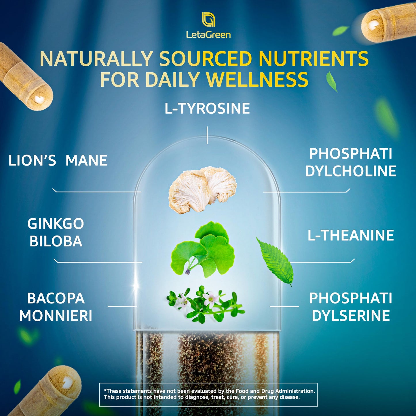 LetaGreen Organic Lions Mane Capsules, 120 Count
