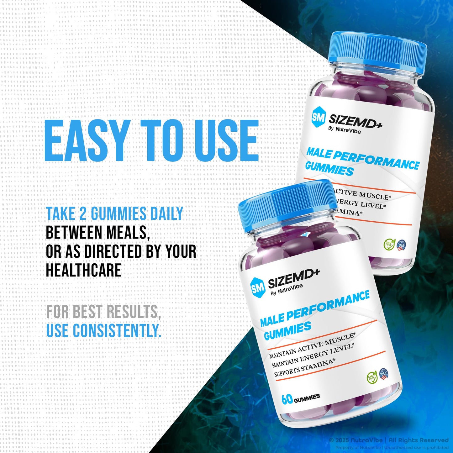 NutraVibe SizeMD+ Premium Male Gummies, 60 Gummies