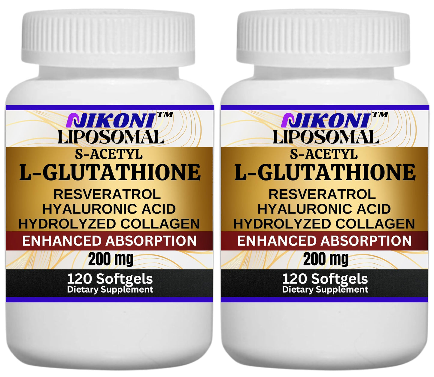 Nikoni Liposomal S-Acetyl L-Glutathione with Resveratrol, Hyaluronic Acid & Collagen 500 mg Softgels, 240 Softgels