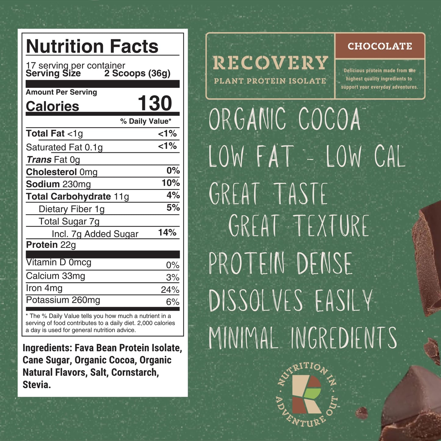 Realand Chocolate Vegan Plant Protein Isolate Powder - Fava Bean Protein Powder for Recovery - 22g Protein, 21 Servings