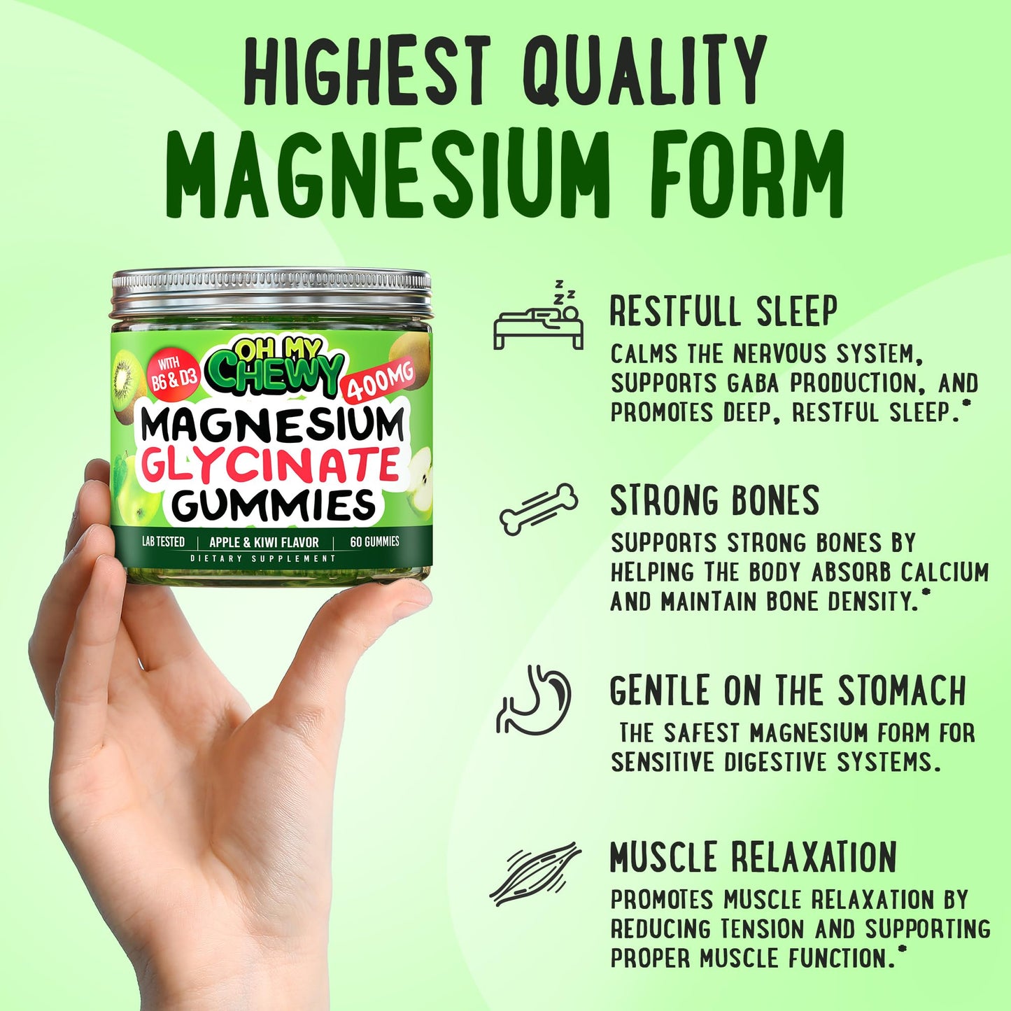 OH MY CHEWY Magnesium Gummies, 120 Count