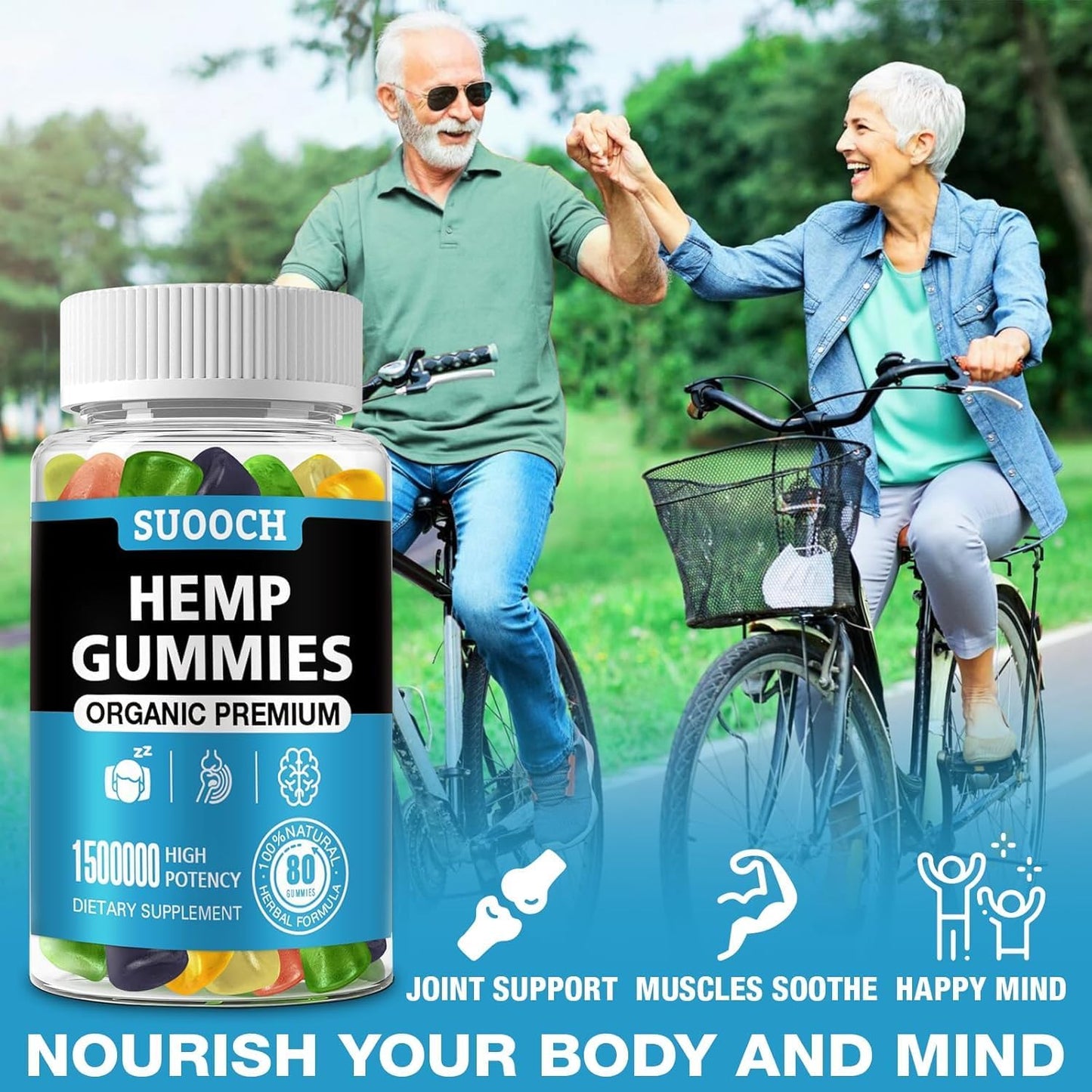 SUOOCH Hemp Gummies for Sleep, Anxiety, Pain & Inflammation Relief Edible with Omega & Vitamin Premium Fruity Flavors, Natural Candy High Potency 160 Count Gummies